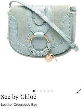 See By Chloé Powder Blue Leather & Suede Crossbody Bag with Gold Ring Charm
